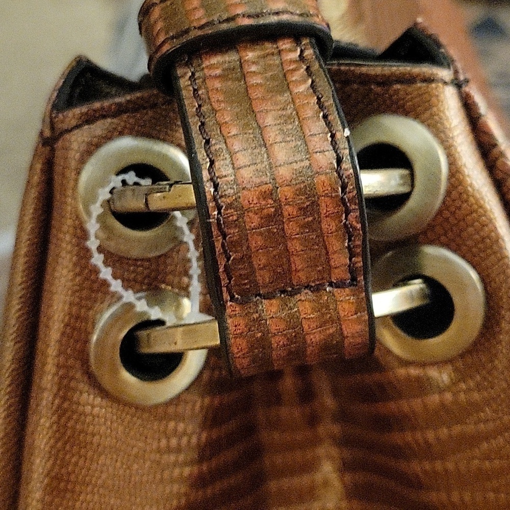 Vtg CHARLIE LAPSON Metallic Copper Brown Baguette Satchel Bag - Picture 7 of 16